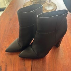 XOXO Black Pointed-Toe Ankle Booties with Block Heel